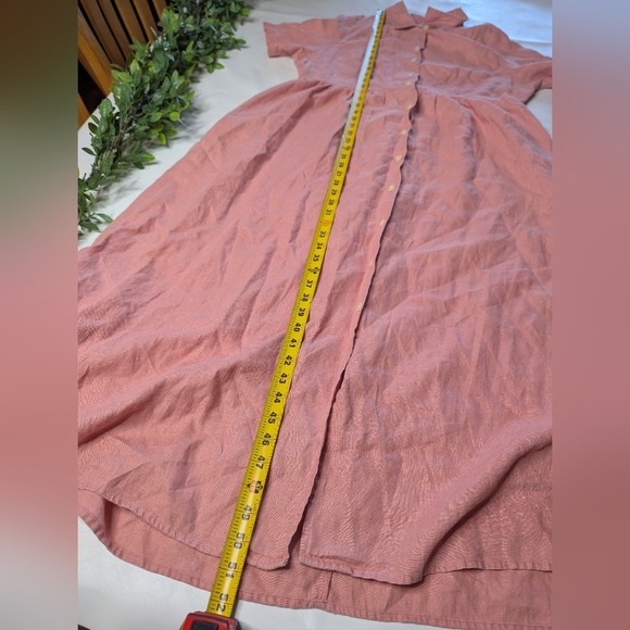 Vintage Eddie Bauer 100% Linen Prairie Dress Button Up Size Large Pink - Picture 6 of 9